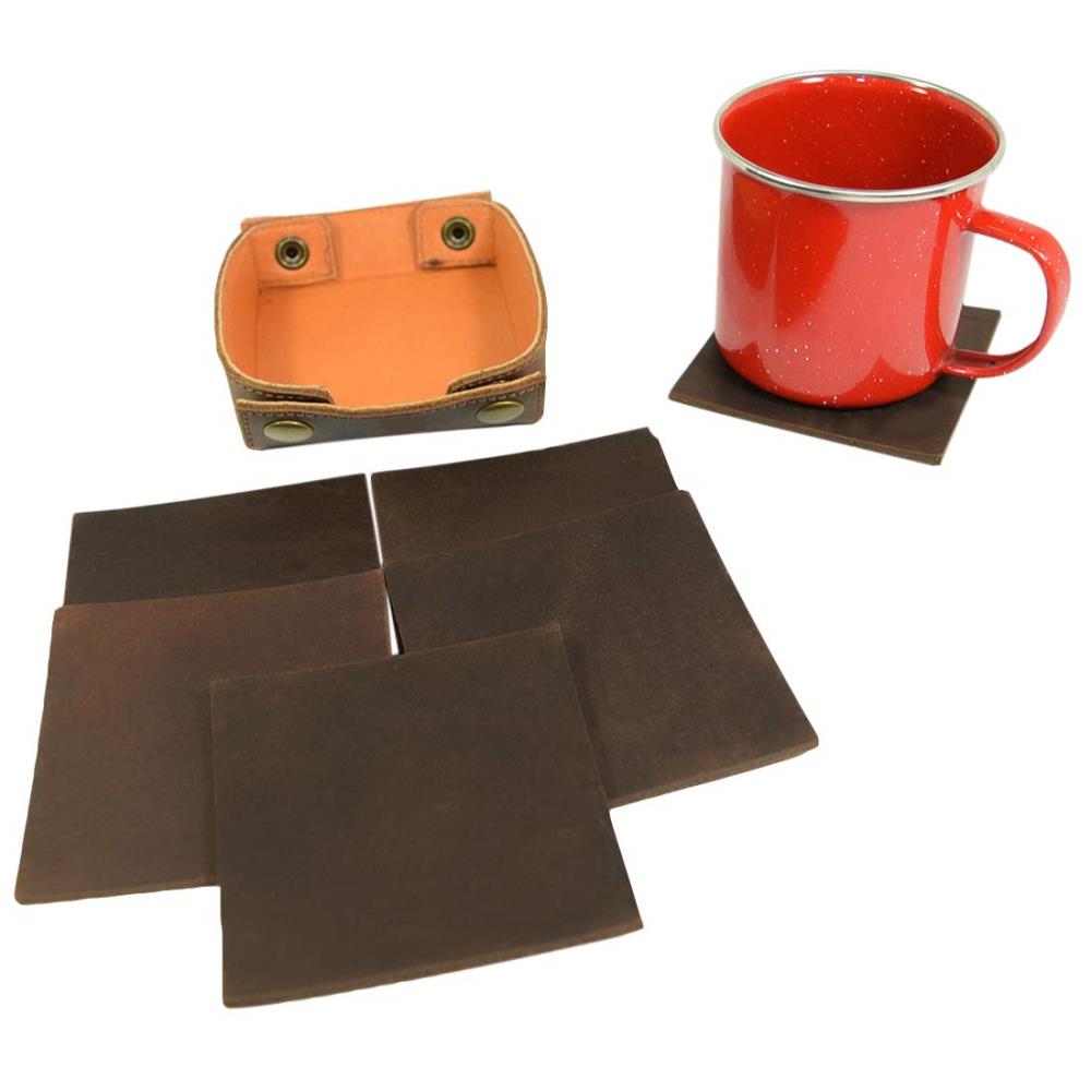 Leather Square Box Set Coasters-3