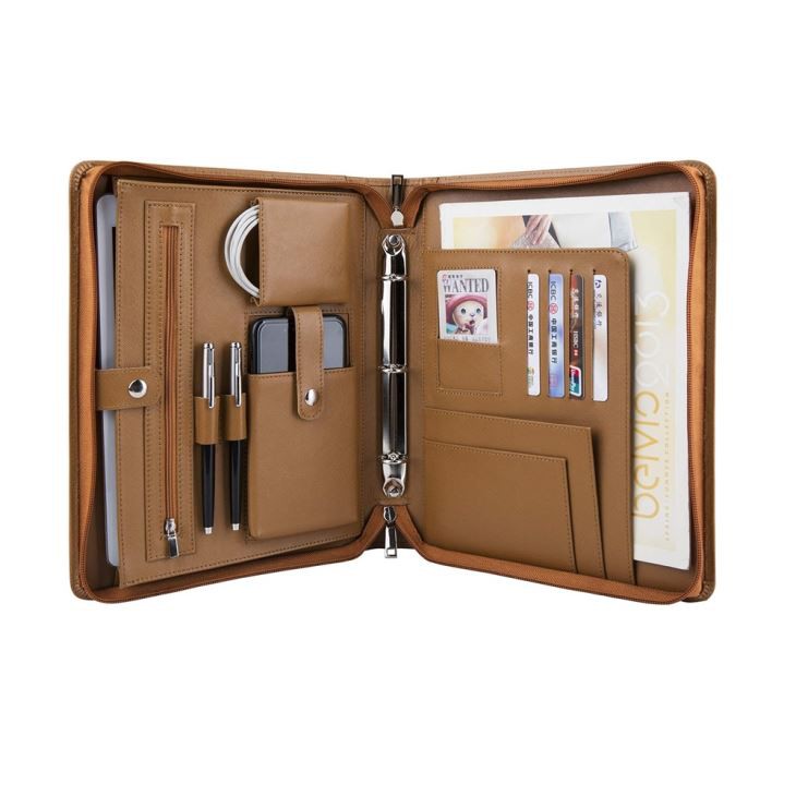 A4 Brown Business PU Leather Portfolio Holder